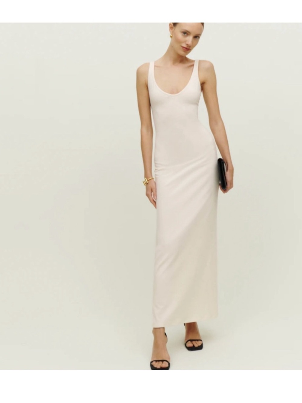 Reformation Organic Cotton Soft Elegant Cream Stretch Bodycon Maxi Dress
